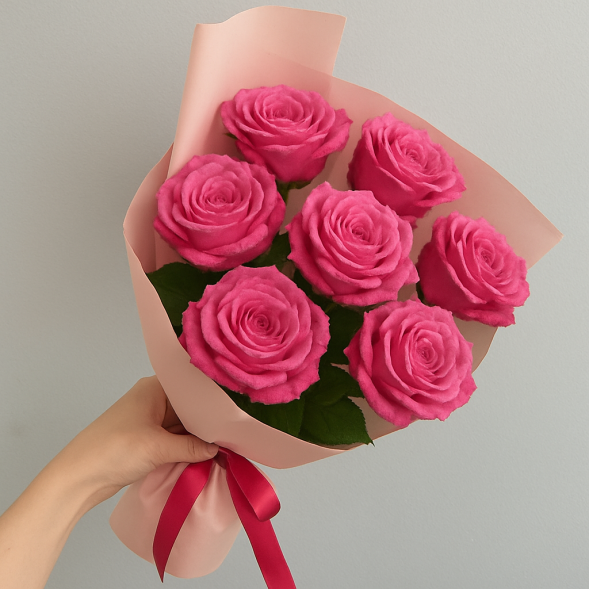 Стильный букет 7 розовых роз в Красногвардейском